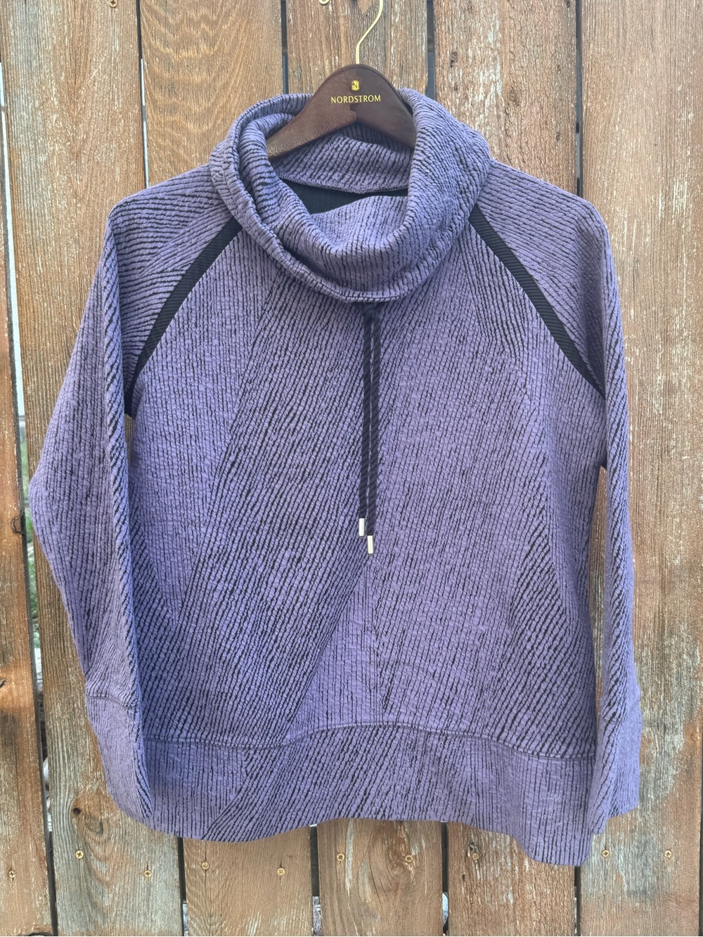 Kirkland Women’s Purple Black Cowl Neck Drawstring Heavy Sweatshirt Size Medium